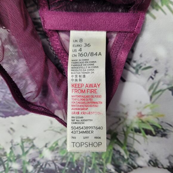 Topshop Embroidered Mesh Floral Racerback Bralette size 4 - Picture 10 of 12